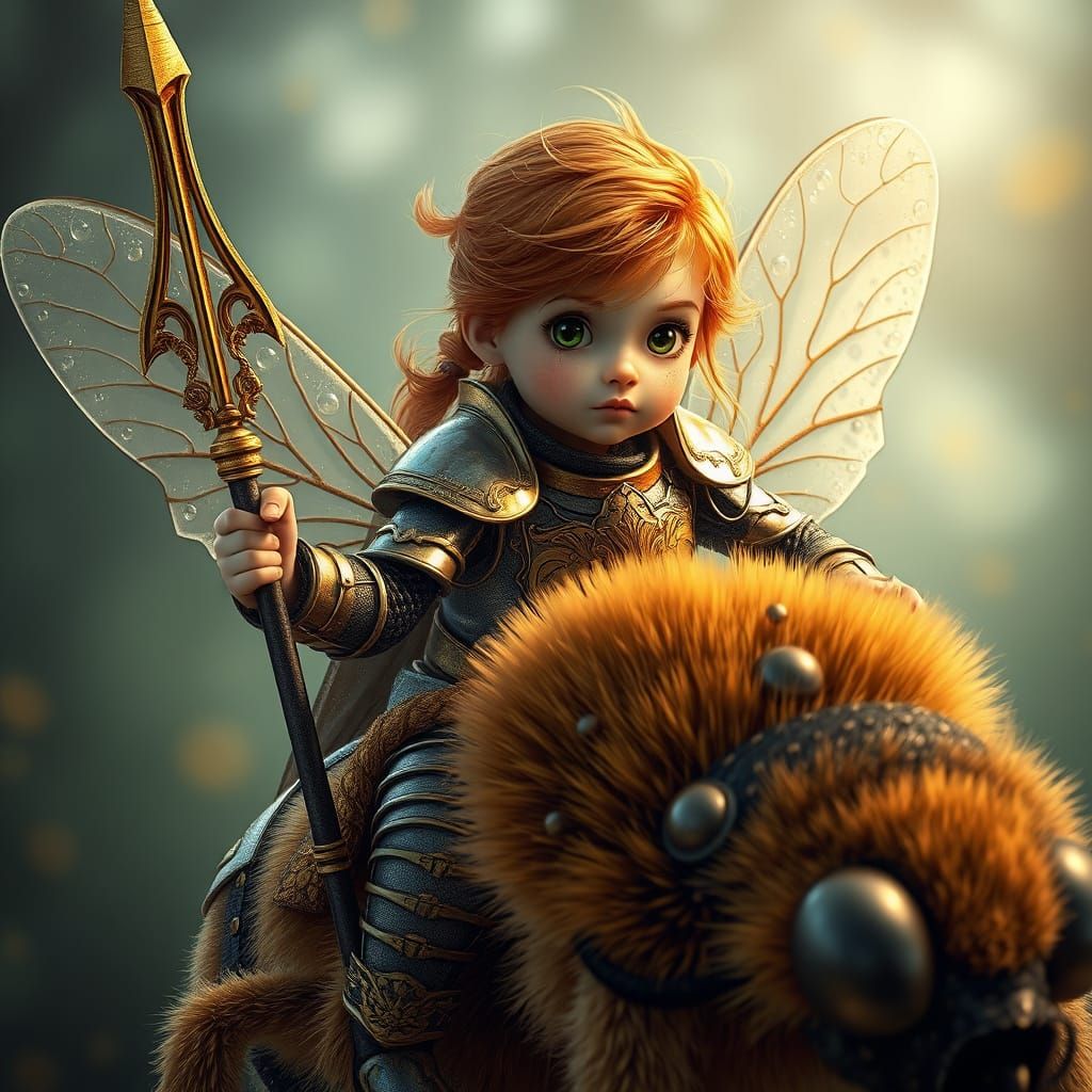 Miniature Knightess Rides Majestic Bee in Whimsical Fantasy ...
