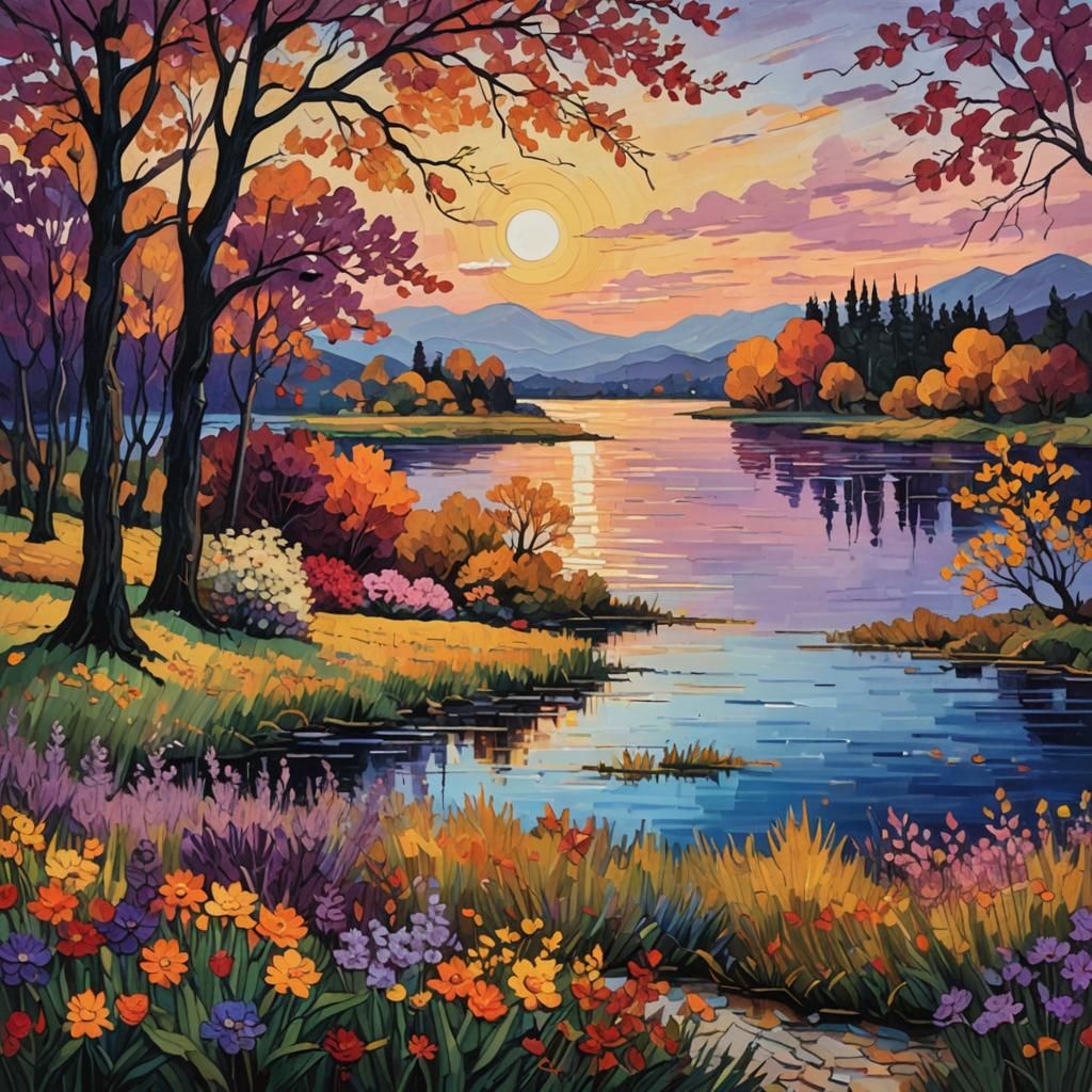 Autumn Sunset in Van Gogh Style Painting