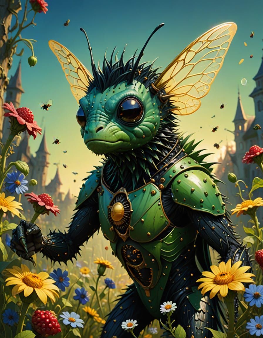 Whimsical Green Creature with Honey Cob