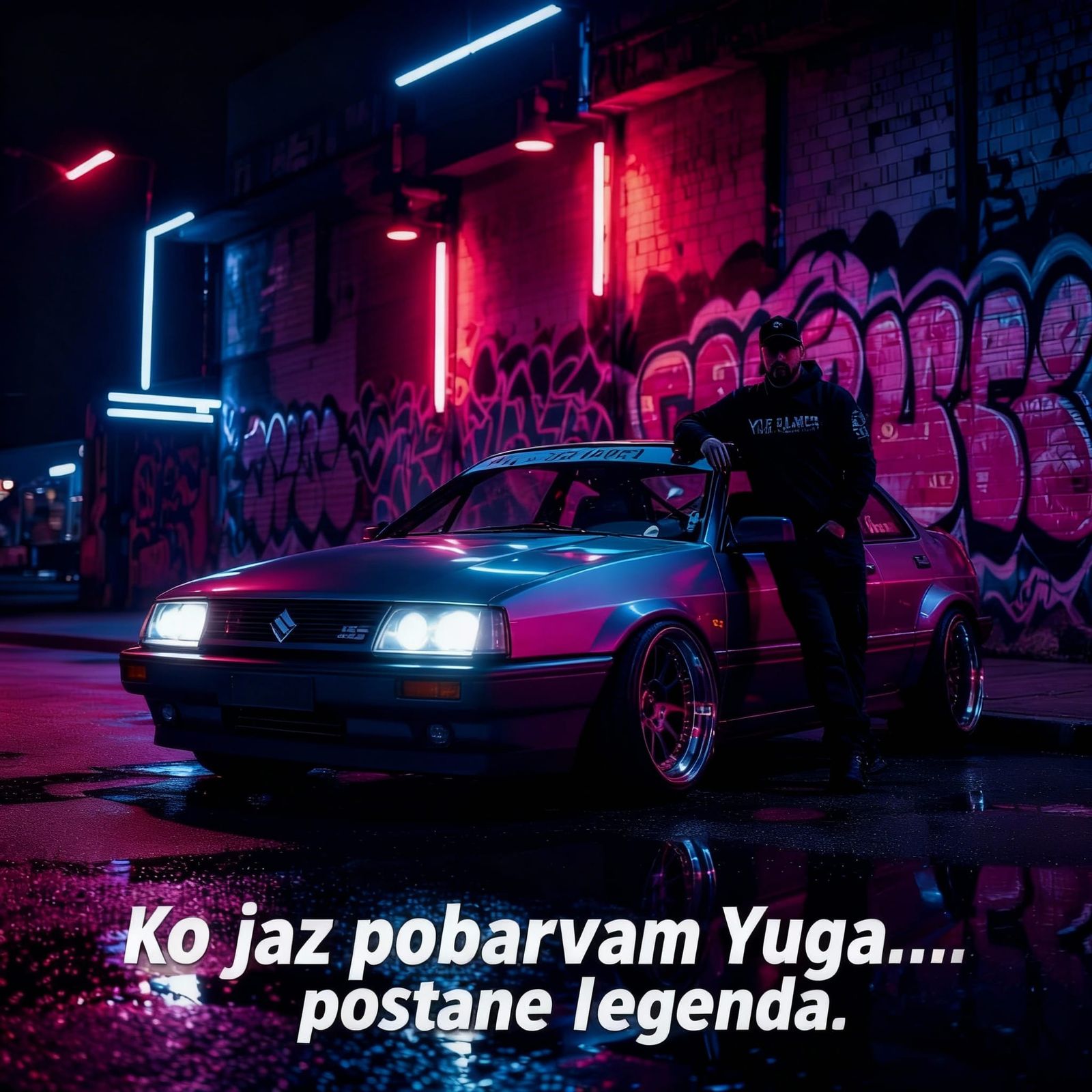 Aggressive Modified Yugo 45 at Night