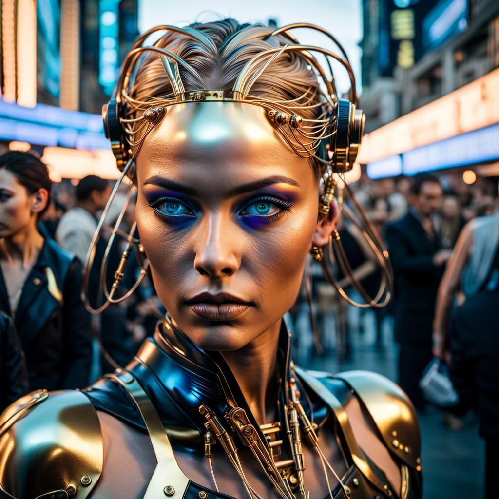 Cybernetic Woman Blending In, in Cyberpunk Style