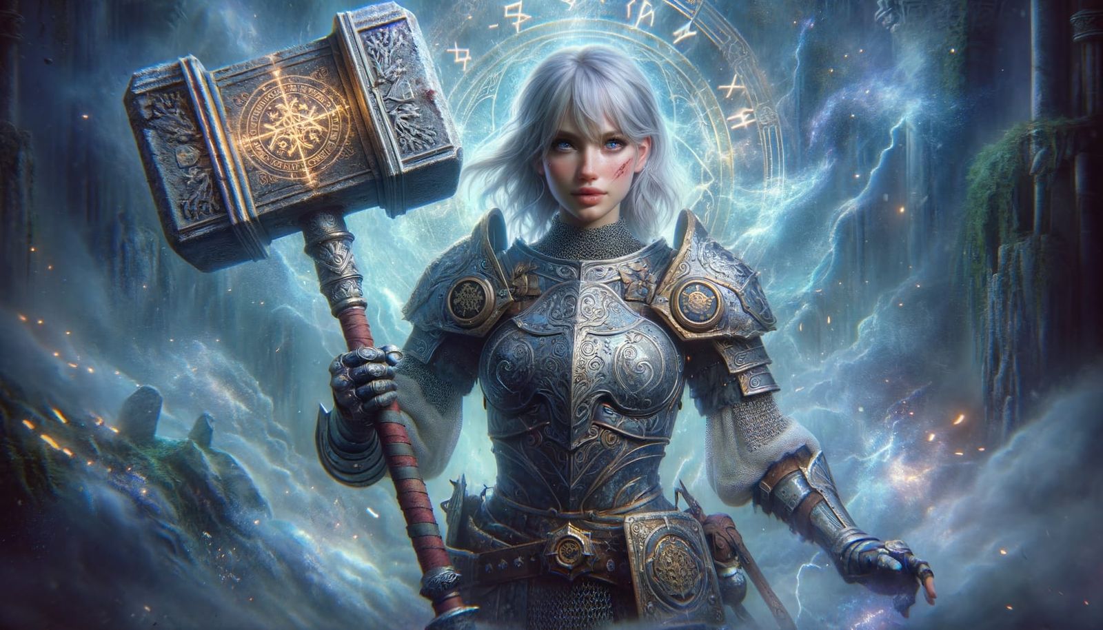 Victorious Platinum Warrior in Mystical Storm