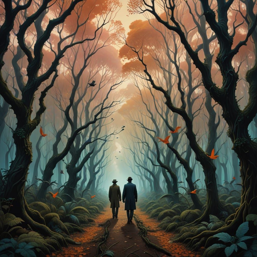 Dreamlike Forest Encounter in Vibrant Surrealism