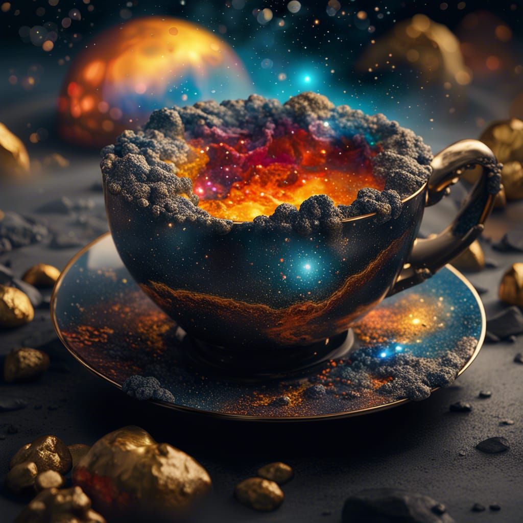 Cosmic Teacup: A Surreal Art Nouveau Dream