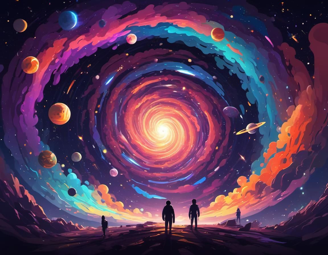 Colorful Galaxies in Space Pixel Art