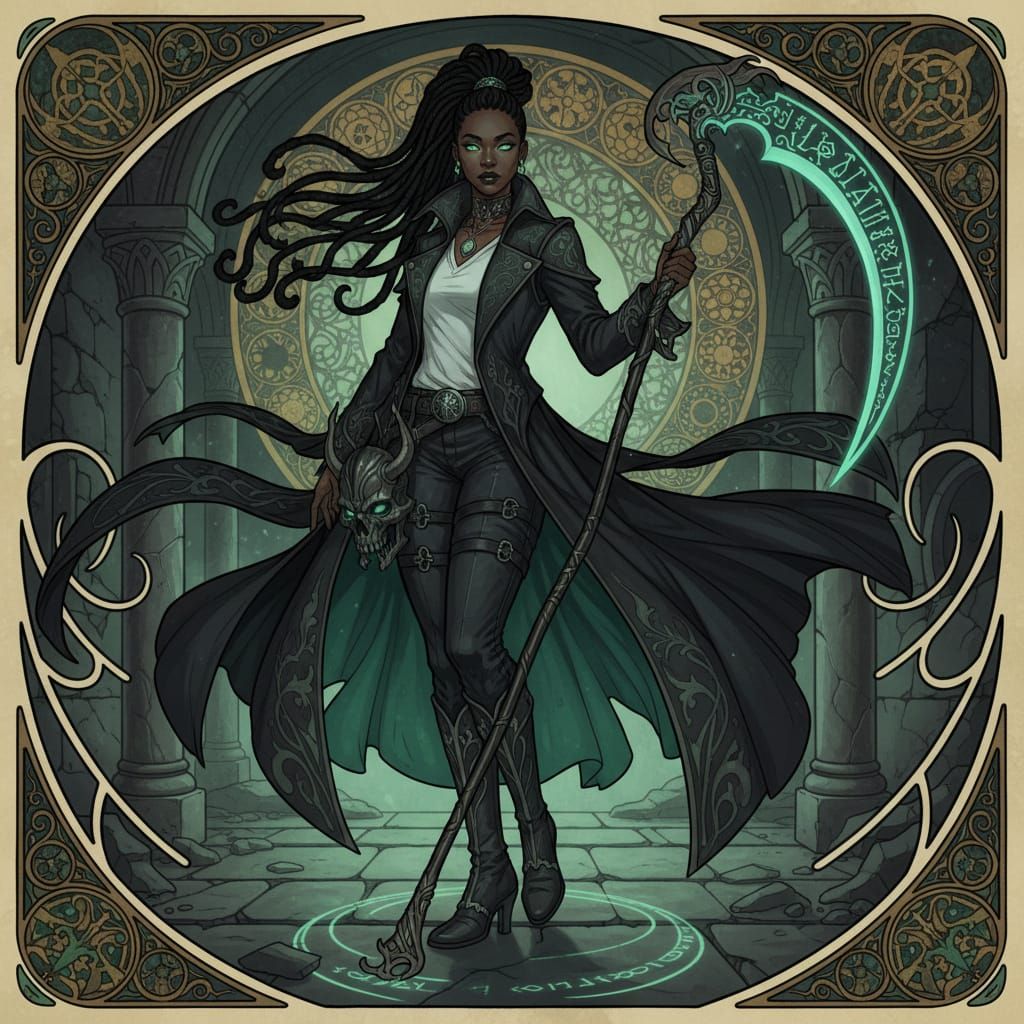 Dark Fantasy Lyra in Art Nouveau Style