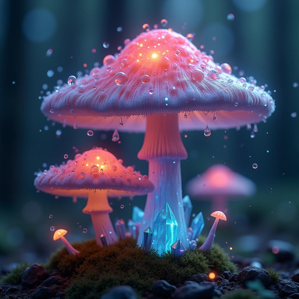 Enchanted Elf Fairy in a Crystalline Mushroom Forest