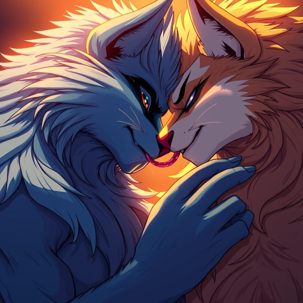 Gay Furries Share Romantic Kiss in Vibrant Anime-Inspired Sc...