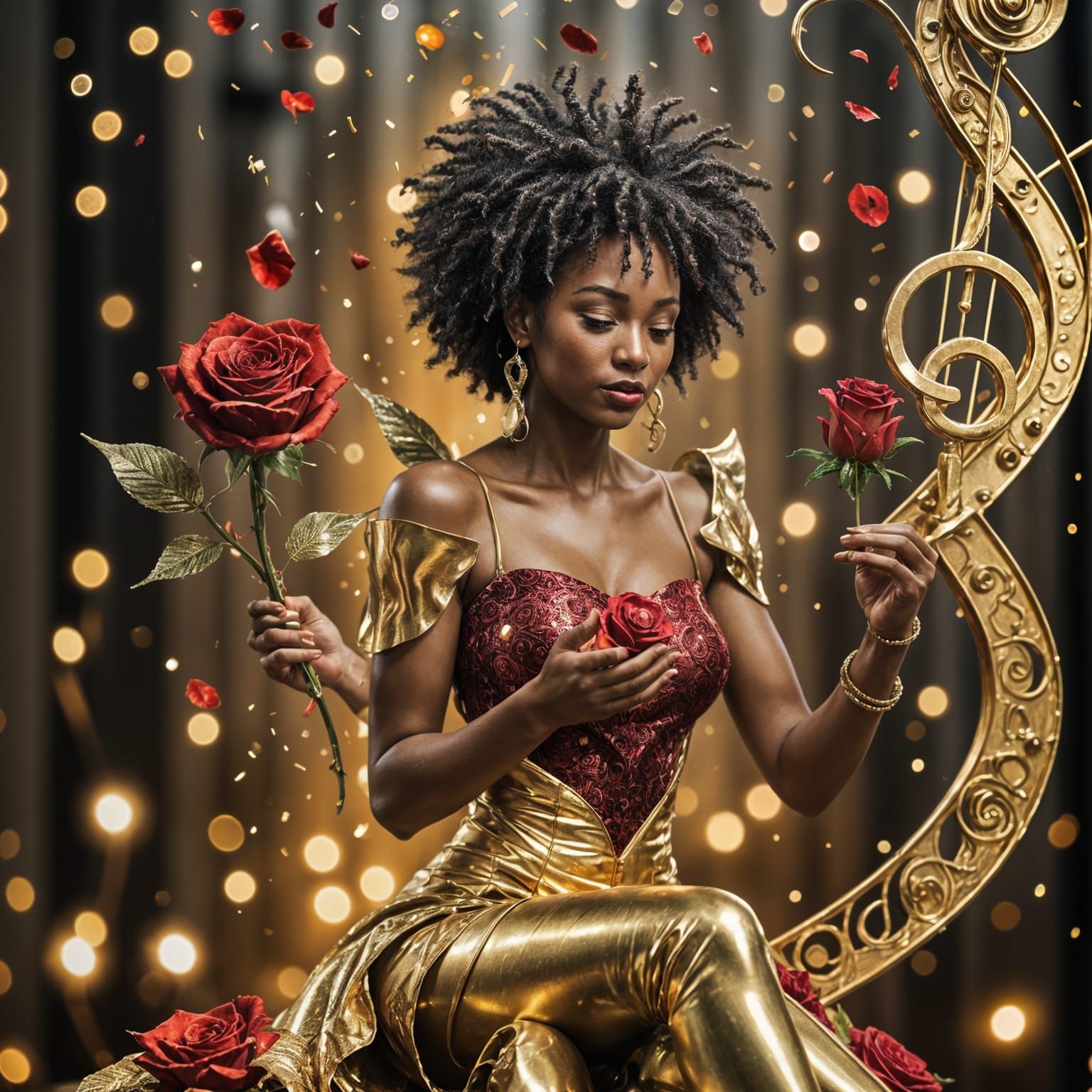 Urban Fairy with Rose in Diamond Shower