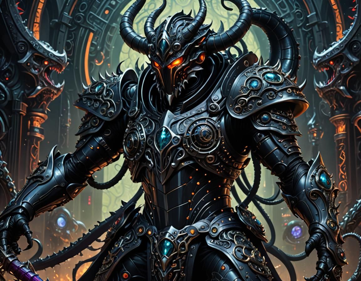 Obsidian Tentacle Knight in Retrofuturistic Armor