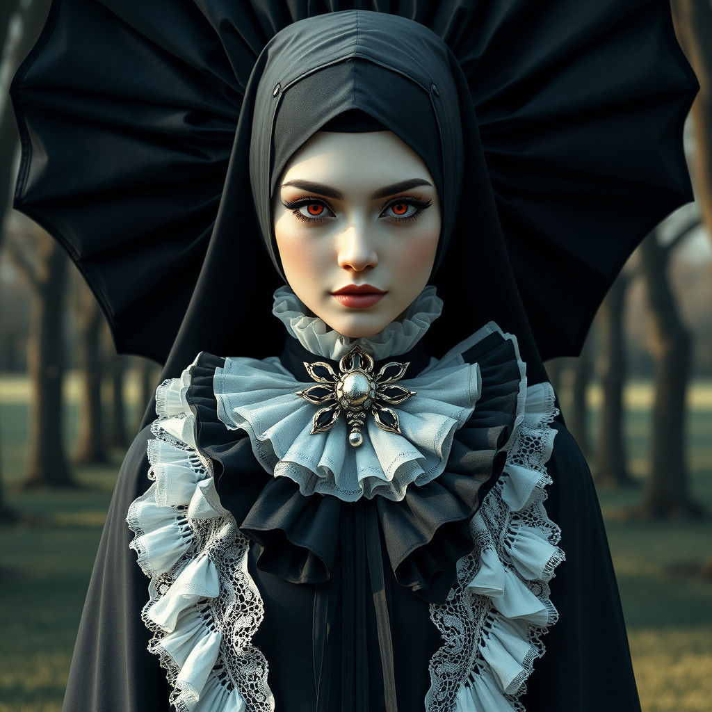 Mysterious Black Nun with Gothic Accents