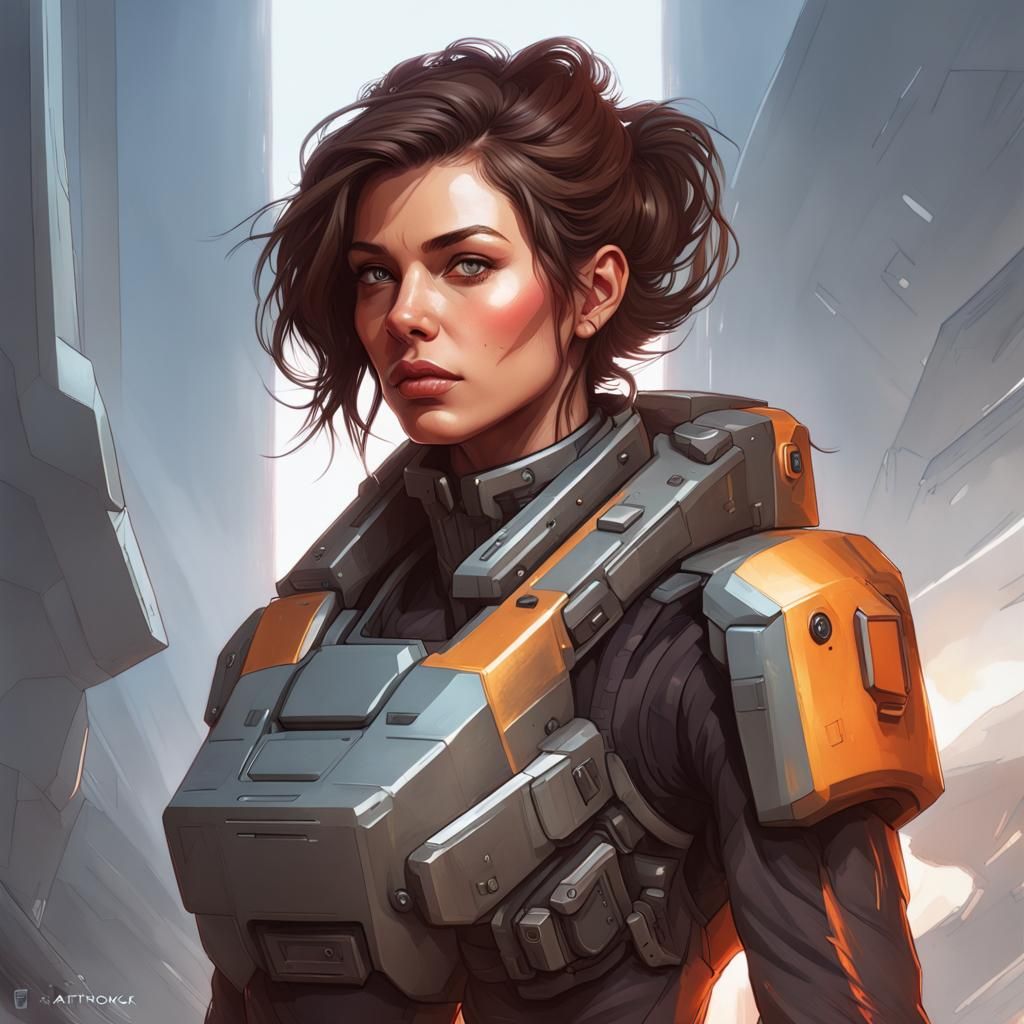 Brunette Battletech Pilot Portrait in Dynamic Lighting