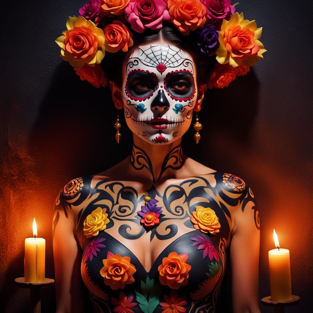 Woman with Día de los Muertos Sugar Skull Paint