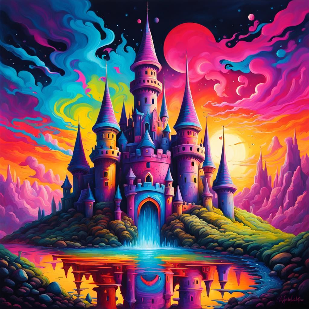 Psychedelic Fantasy Castle in Graffiti Art Style