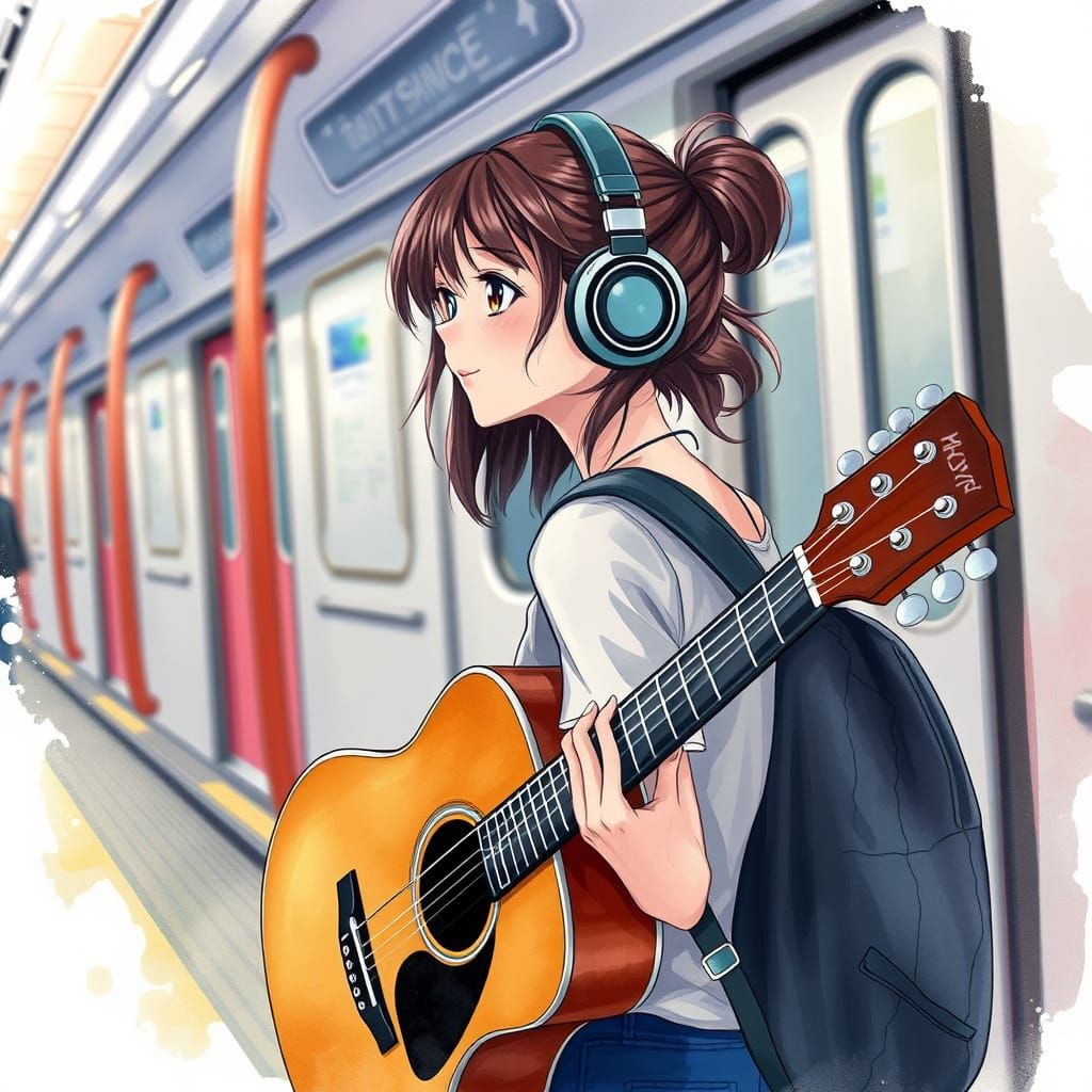 A Woman's Subway Serenade in Watercolor