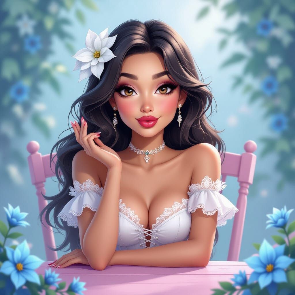 Sassy Fantasy Woman Blowing Kiss, Detailed Matte Painting