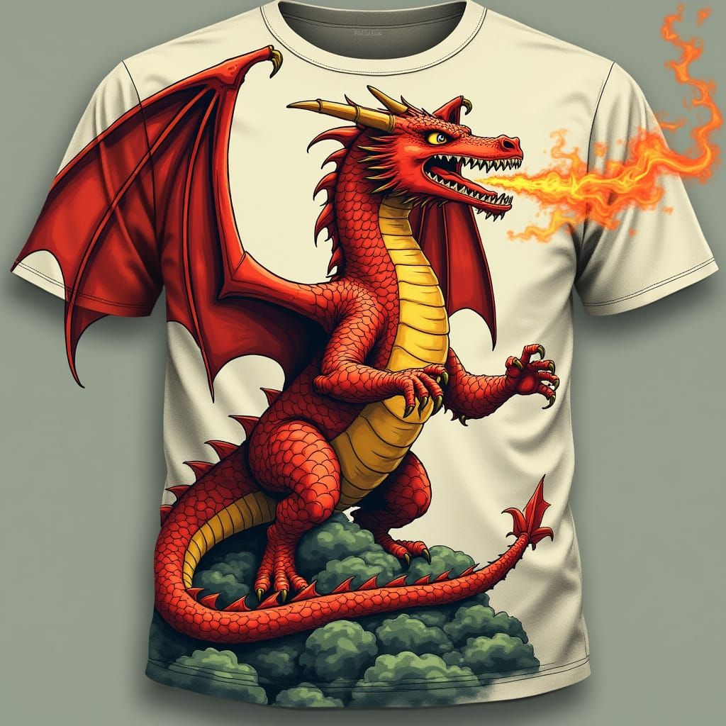 Vibrant Dragon Emblazoned on Worn T-Shirt