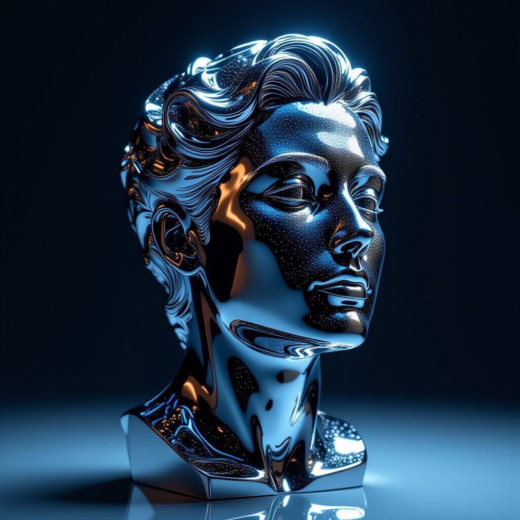 Chrome Statue with Ferrofluid Texture in Photorealistic Styl...