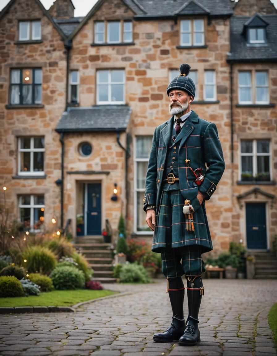 Abstract Scotsman in Front of Abstract House