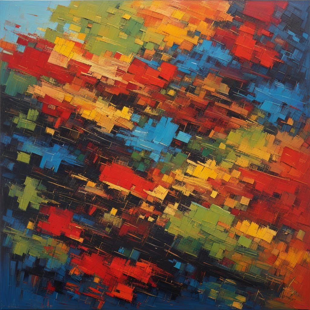 Vibrant Abstract Oil Painting with Impasto Brushstrokes