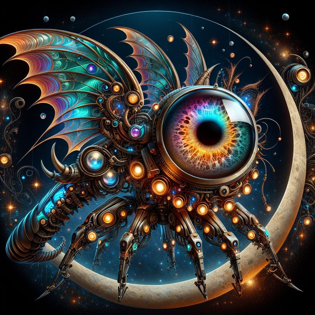 Steampunk Cyborg Cyclops with Chrome Wings