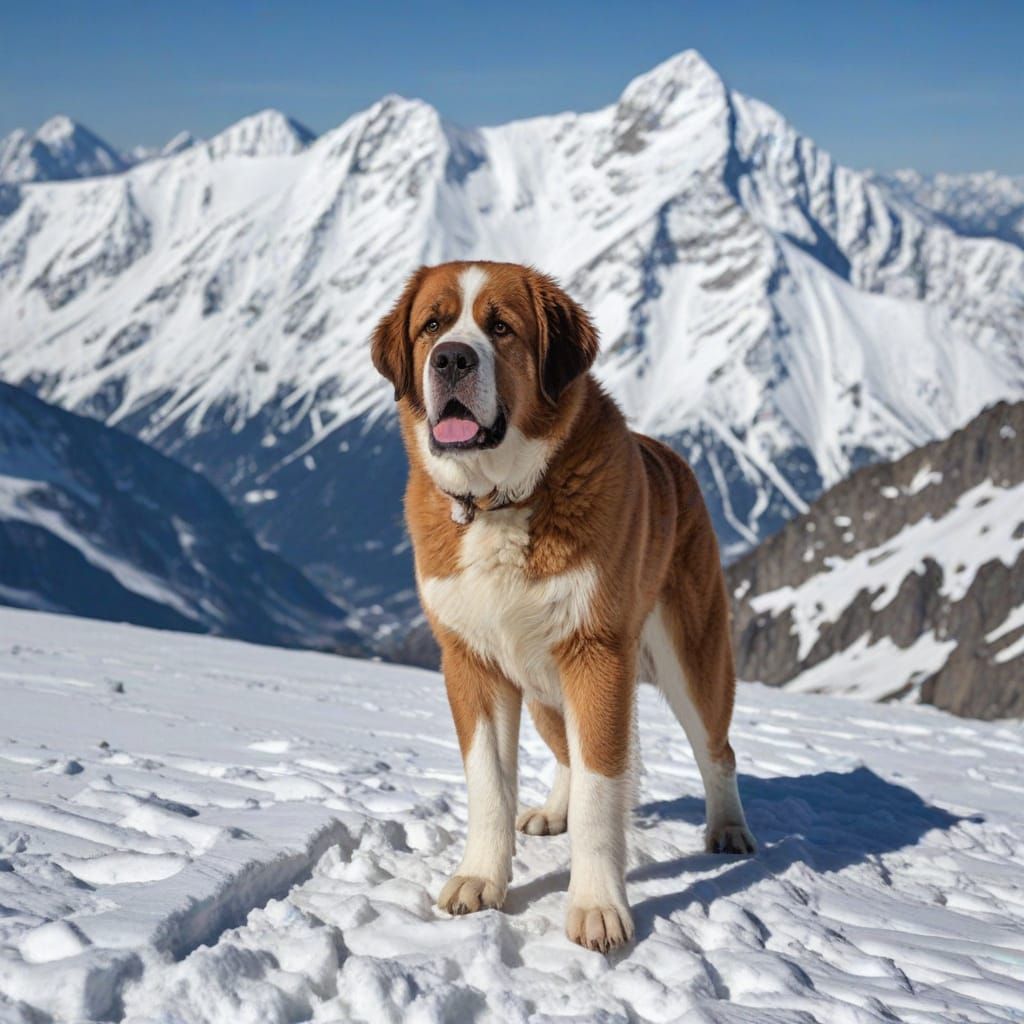 St. Bernard Rescue Dog in Snowy Alps