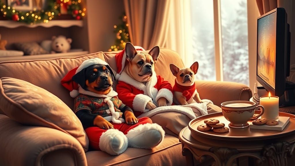 Cosy Christmas Moment with Rottweiler and Corgi