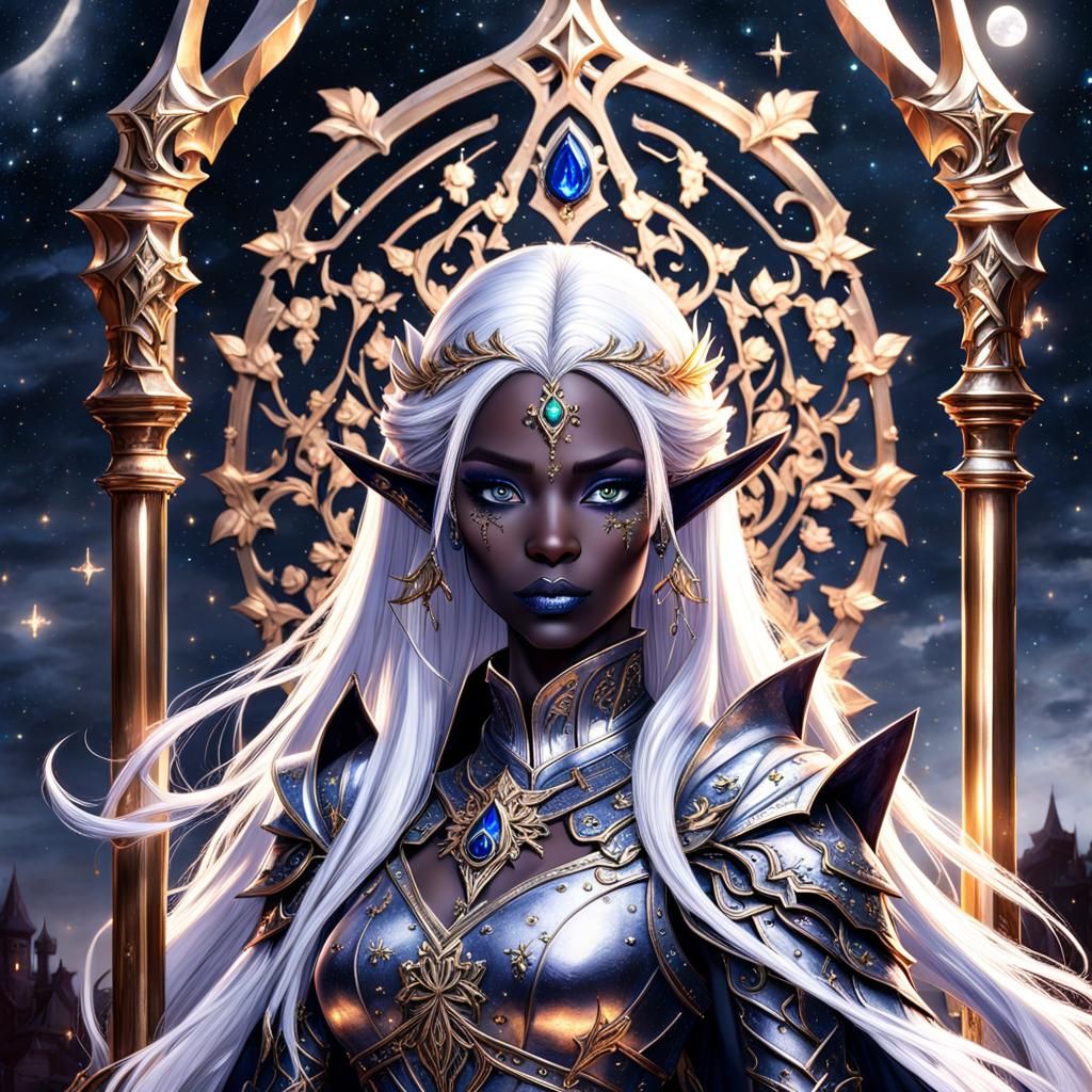 Drow Elf Princess with Sword in Gouache Style