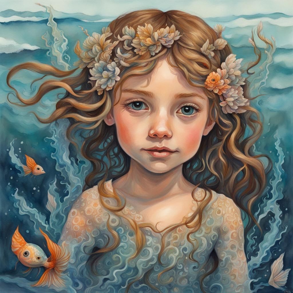Merfolk: A Gouache Painting of a Seaside Girl