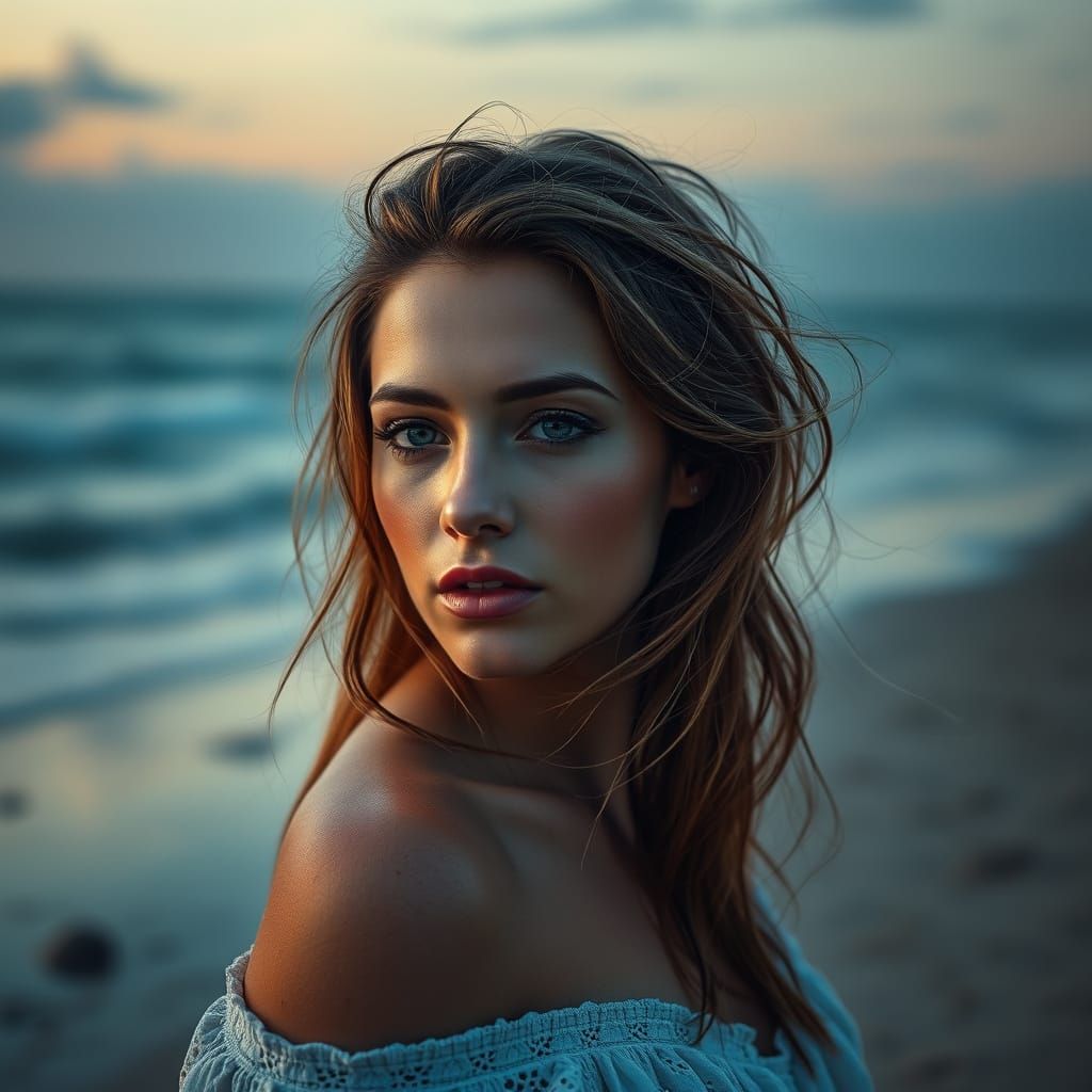 Hyperrealistic Beach Goddess in Cinematic Splendor
