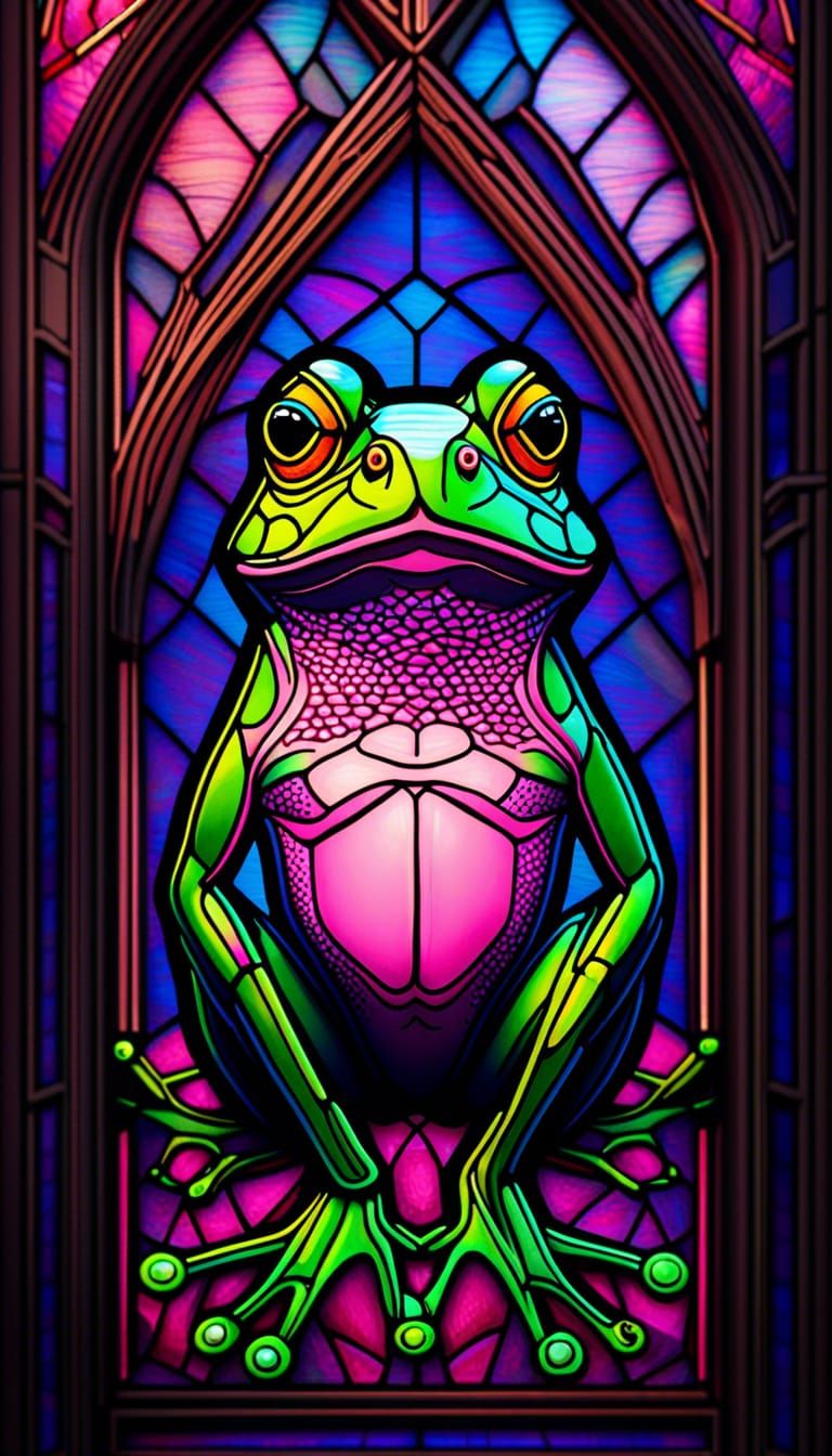 Stained Glass Frog with Neon Colors