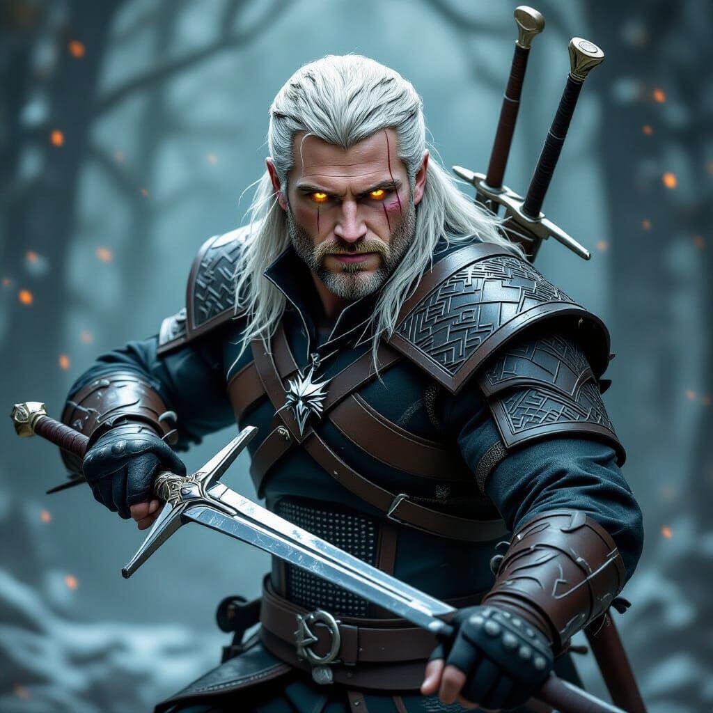 Geralt of Rivia: Liam Hemsworth in Dark Fantasy Style