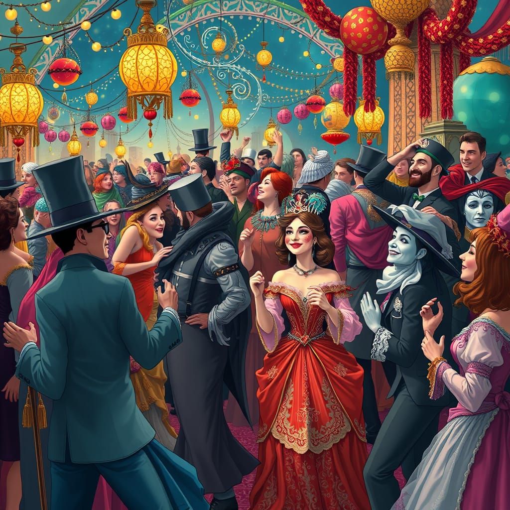 Art Nouveau Celebration of Masks and Merriment