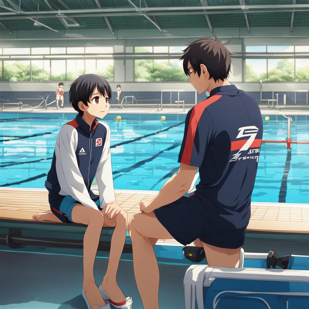Swim Coach and Swimmer in Anime Style
