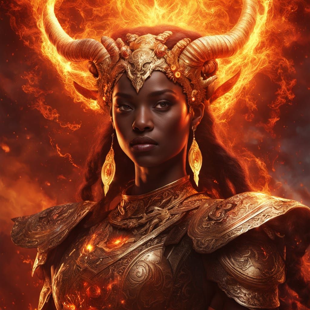 Aries Fire Goddess Emerges From Supernova in Fiery Digital A...