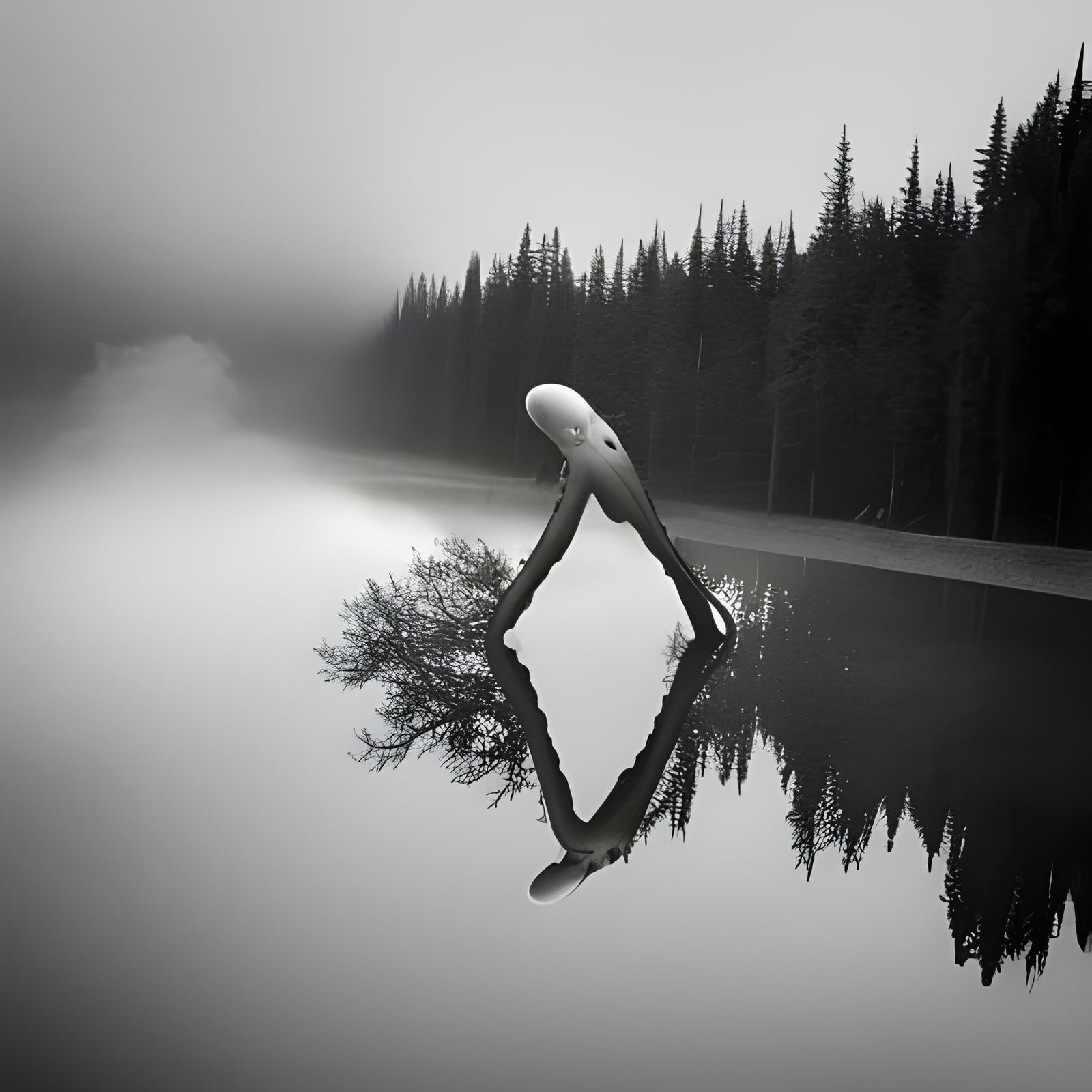 Frozen Cyborg-Squid in Mirrored Hyperrealism