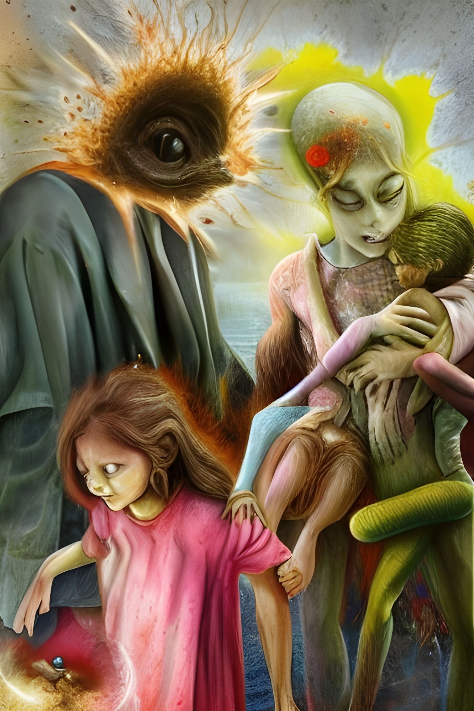 Disturbing Nuclear Family Scene in Digital Art Style