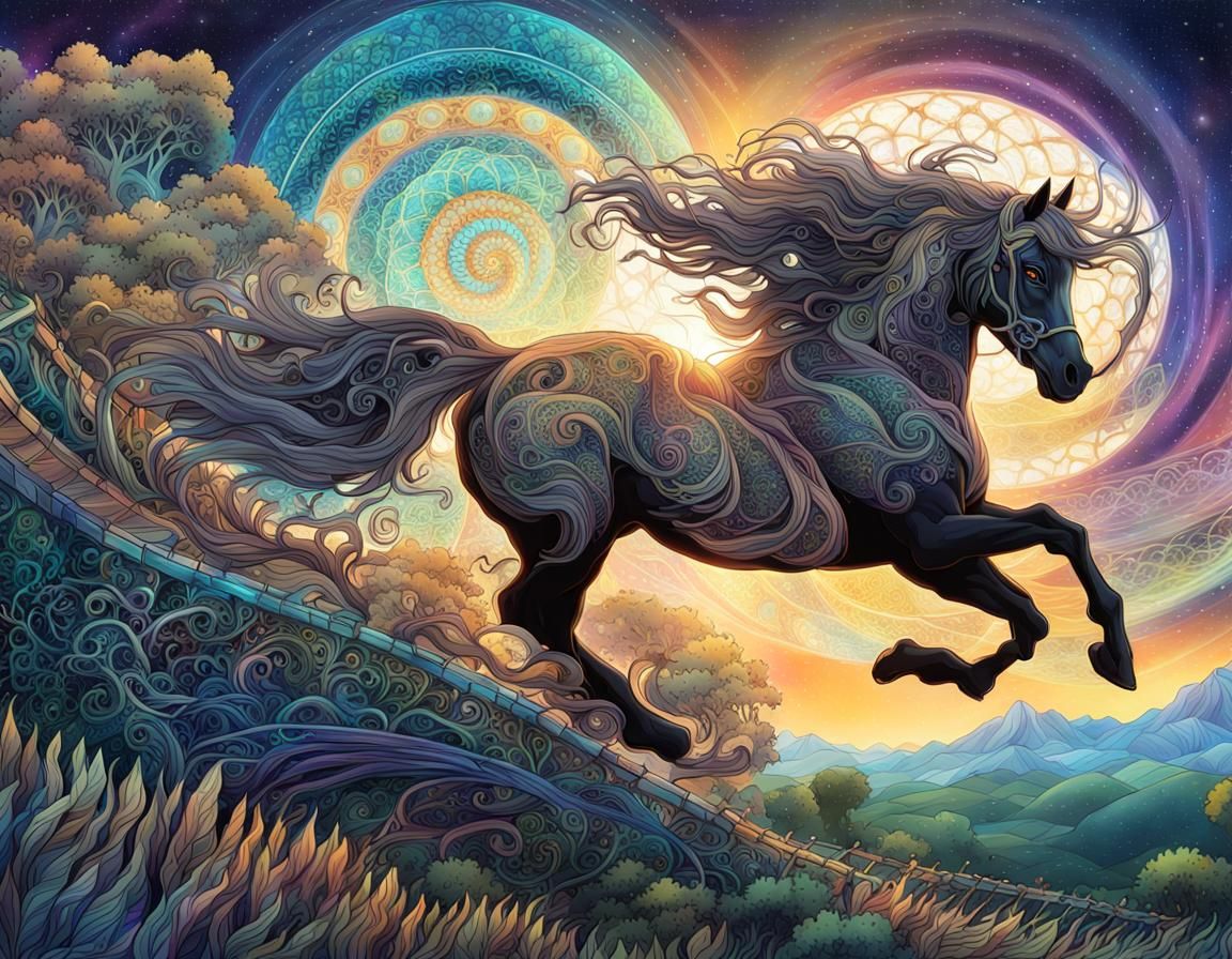 Double Exposure Horse Rider in Organic Visionary Style