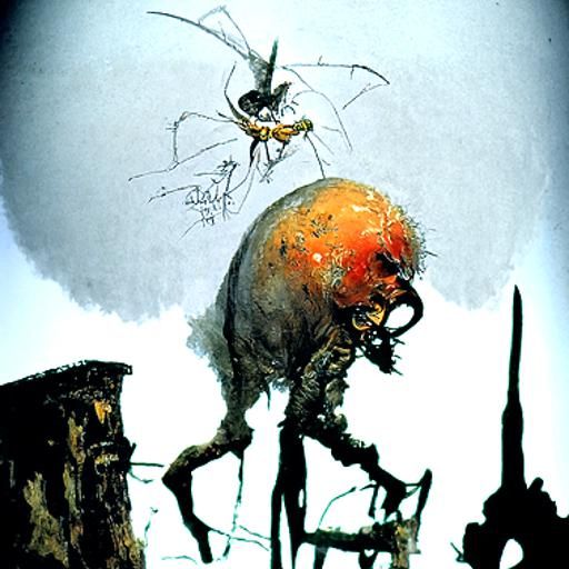 Surreal Figures in a Dark Fantasy Landscape