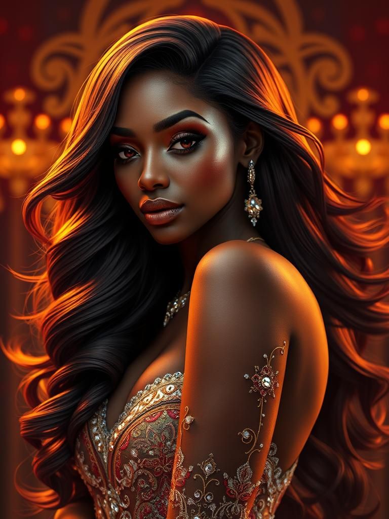 Elegant African American Woman in Art Nouveau Style