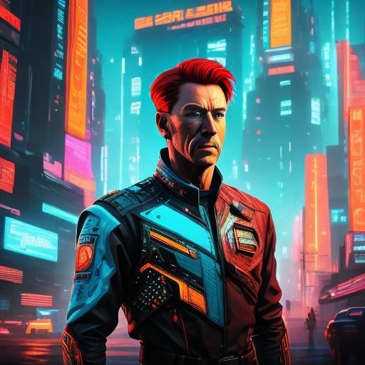 Cyberpunk John Tracy in Dystopian Cityscape