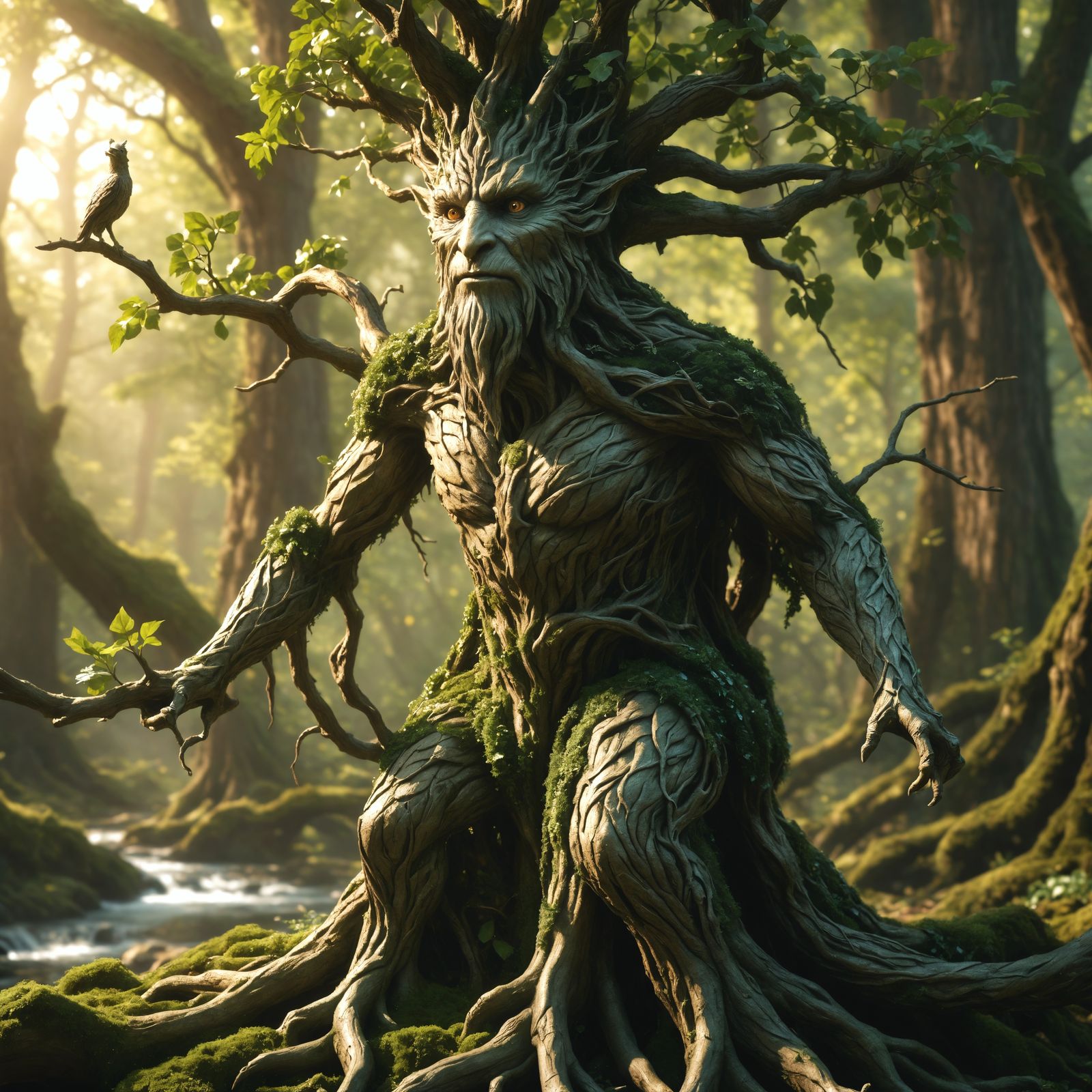 Enchanted Forest Tree Creature in Hyper-Realistic Style