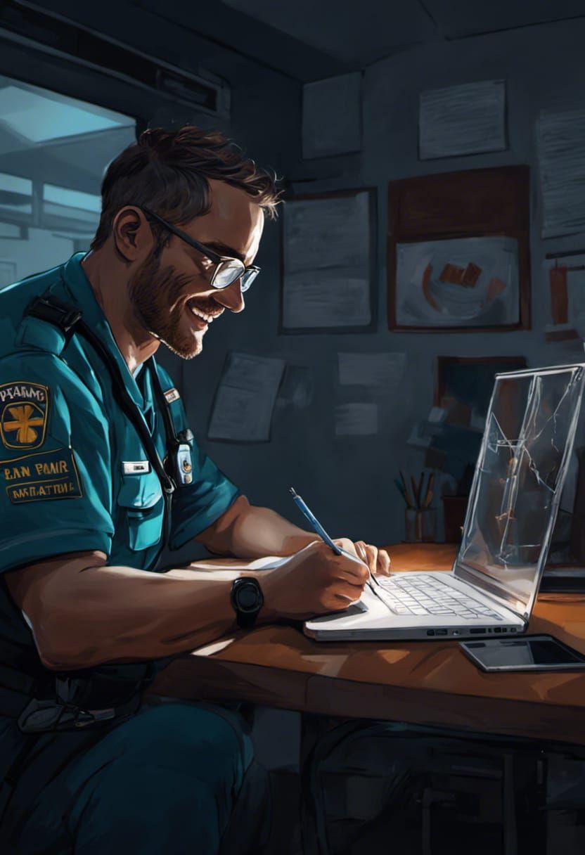 Paramedic in a Bright, Uplifting Study Setting