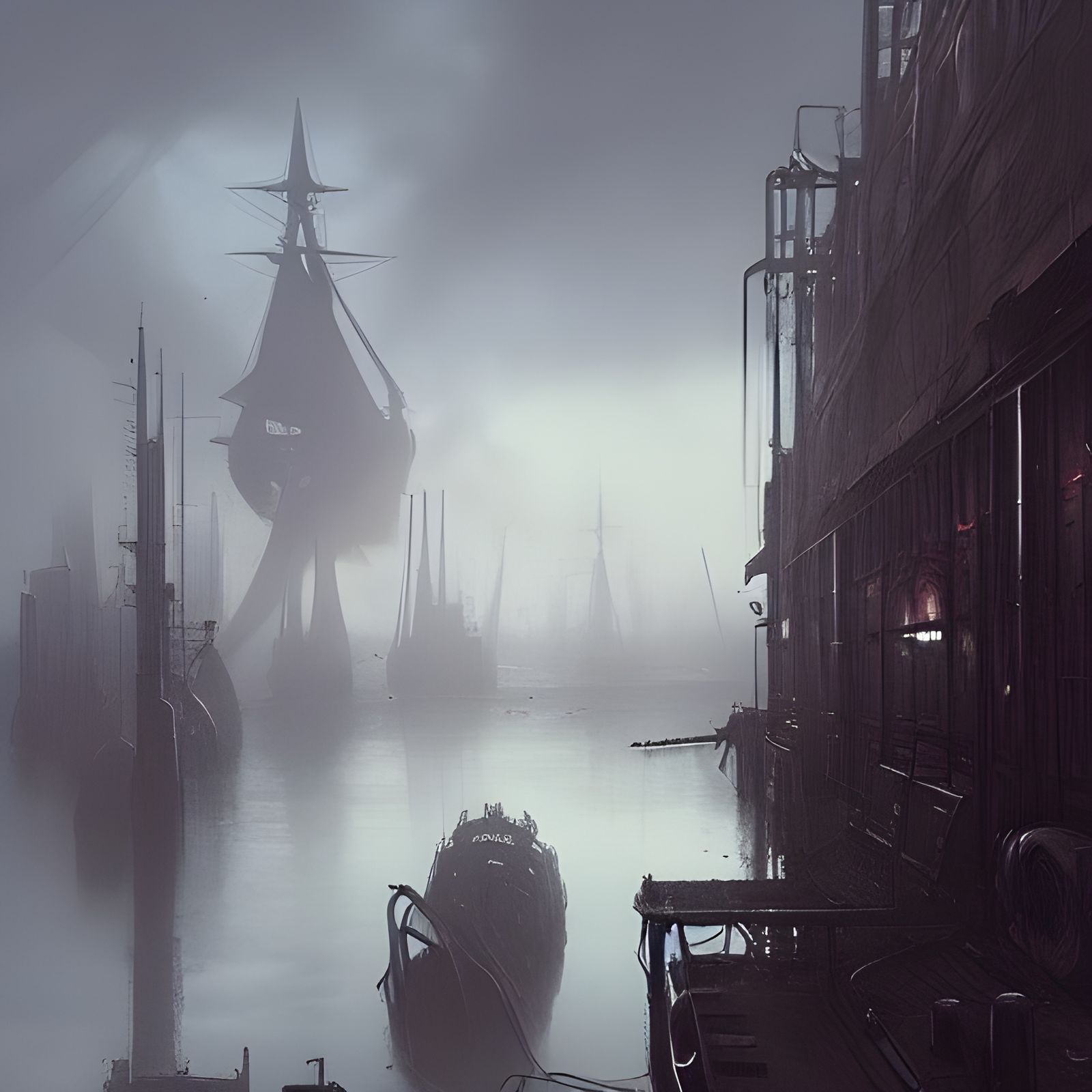 Sinister Steampunk Dockyards as Digital Painting