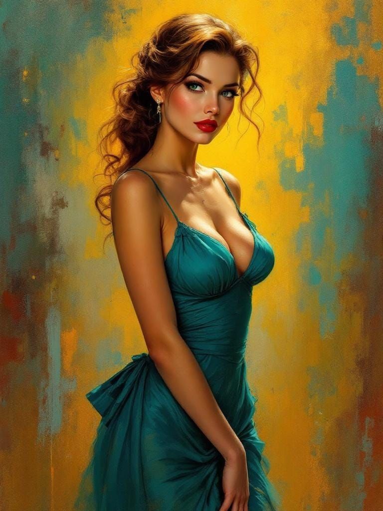 1950s Pin-Up with Impressionistic Brushstrokes