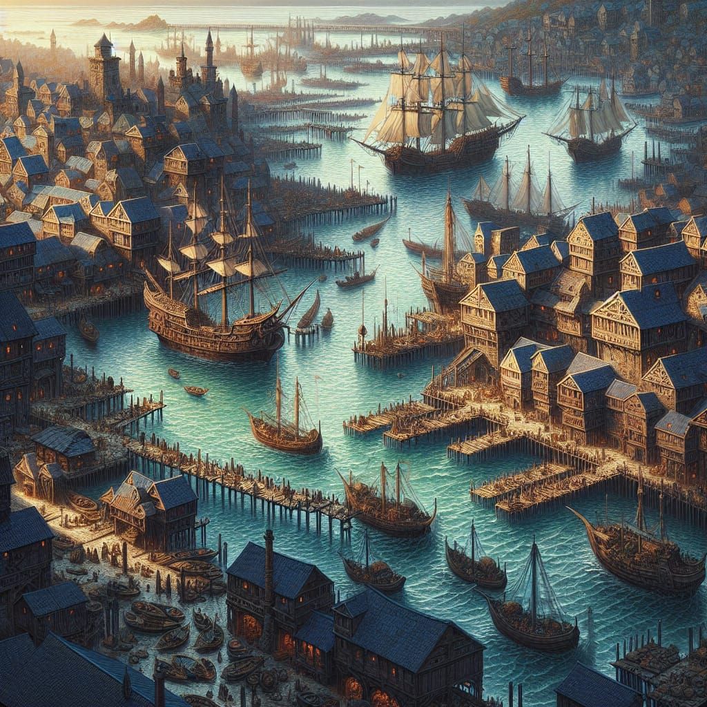 Lively Port Town Concept Art in 8K
