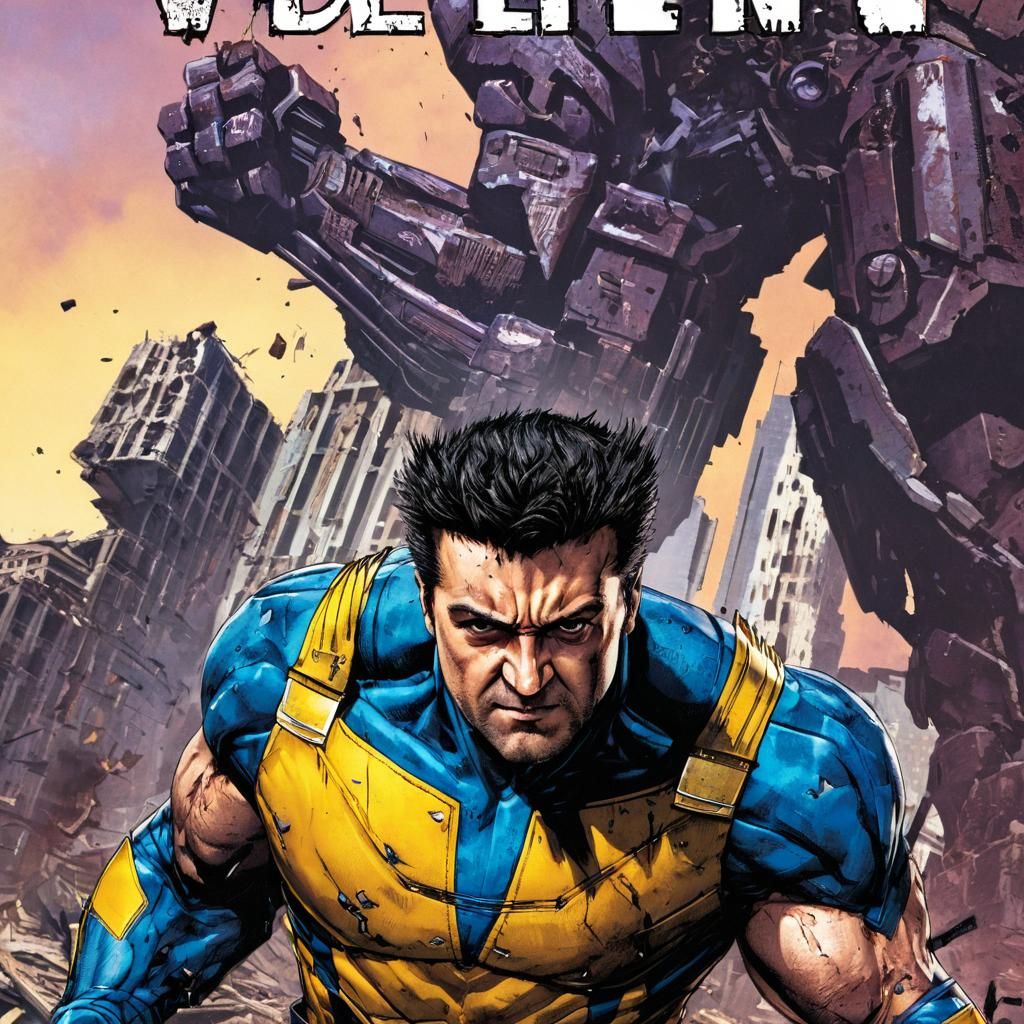 Wolverine Over Destroyed Sentinel in Post-Apocalyptic World