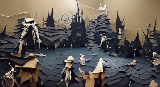 Dark Magical Alien Landscape Crafted from Paper