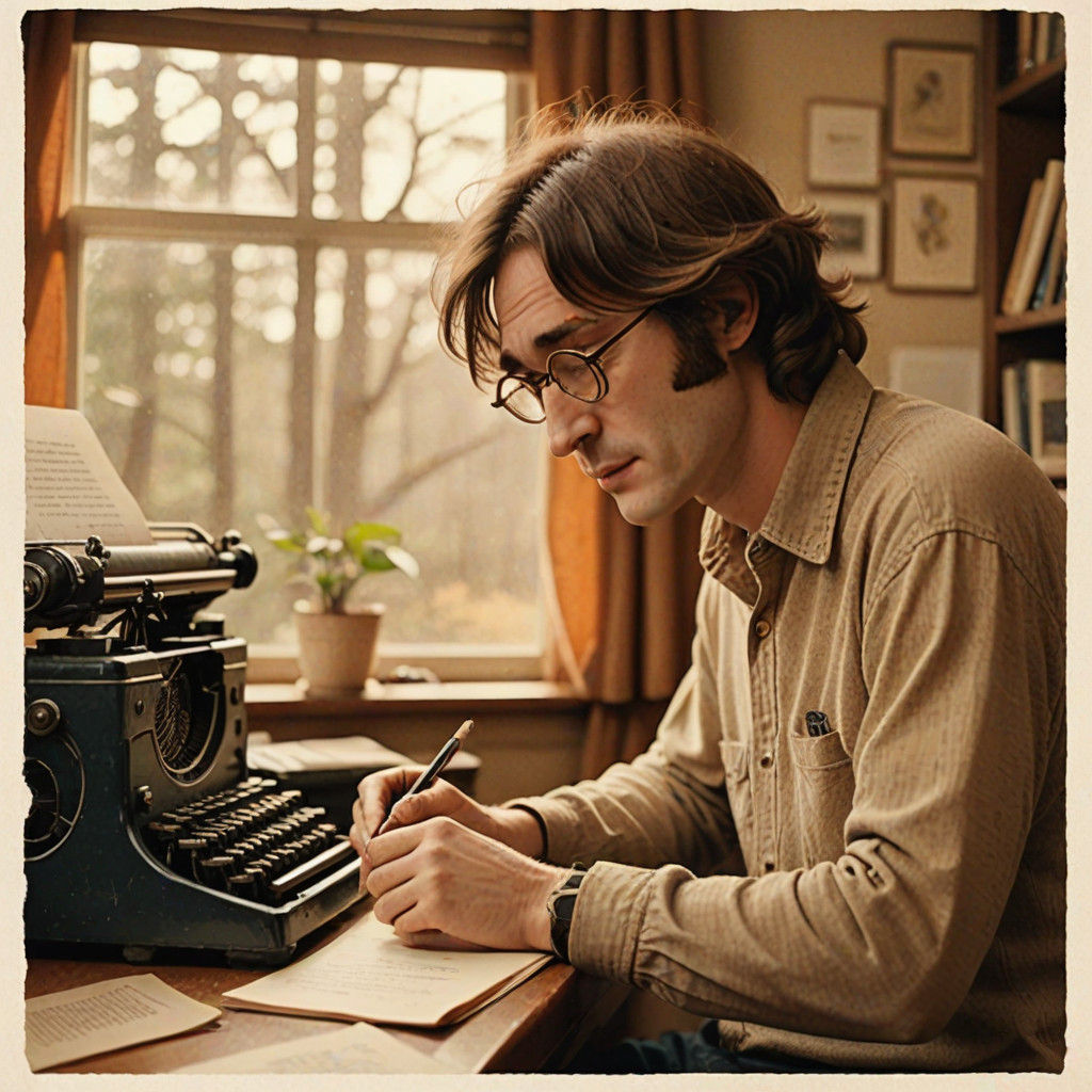 Writer in a Cozy Study with Vintage Paperback Aesthetic