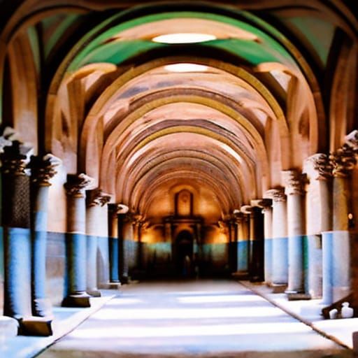 Abbey Cloister Tour: Hyperrealistic Luminist Photograph